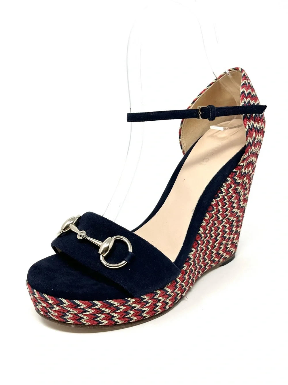 Gucci Carolina Blue Suede Horsebit Platform Espadrilles Wedge Sandals 36.5 6.5